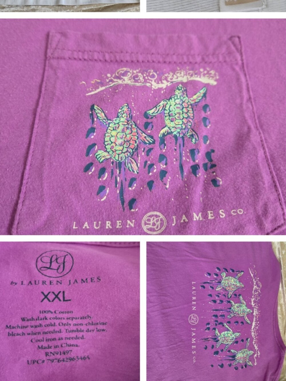 Lauren James Sea Turtle Pocket Tee Women’s XXL Purple Graphic T-Shirt